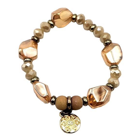 Pink Champagne Stretchy Bracelet with Flower Charm 8" - Picture 6 of 6